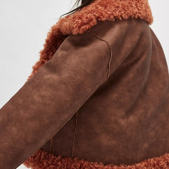 COPY - Free People Kiki Sherpa Jacket, NWT, Current, Brownstone Combo Co… - Picture 4 of 5